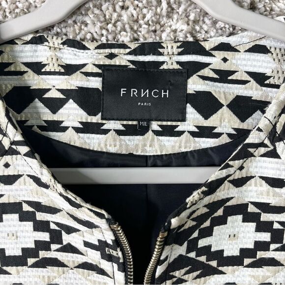 FRNCH Jacket Women’s M/L Black, Ivory and Gold Geometric Zip Up - Picture 2 of 7